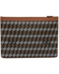 AU DEPART - Geometric-Print Leather-Trim Clutch Bag - Lyst