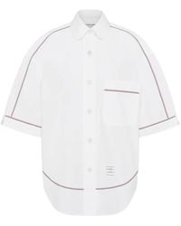 Thom Browne - Chemise En Popeline À Bords Tricolores - Lyst