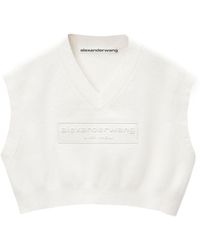 Alexander Wang - Logo-Embossed Cropped Knitted Top - Lyst