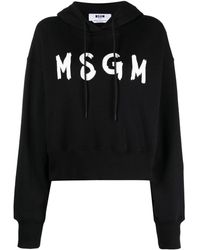MSGM - Logo-print Cropped Cotton Hoodie - Lyst