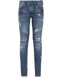 Balmain - Panelled Distressed Skinny Jeans - Lyst
