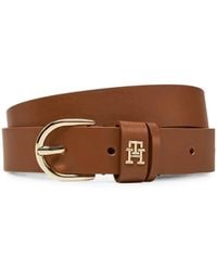 Tommy Hilfiger - Essential Th Logo-Plaque Leather Belt - Lyst