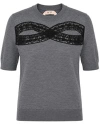 N°21 - Lace-Trim Crew-Neck T-Shirt - Lyst