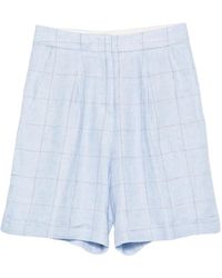 Peserico - Check-Pattern Pleated Linen Shorts - Lyst