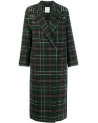 Sandro Checked Double Breasted Coat - Green