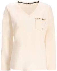 Liu Jo - Embellished V-Neck Long-Sleeved T-Shirt - Lyst