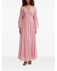 Haveone - Robe Longue À Col En V Et Manches Cloche - Lyst