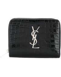 Saint Laurent Leather Tiny Monogram Zip Wallet in Black | Lyst