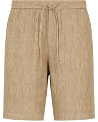 Emporio Armani - Drawstring-waist Linen Shorts - Lyst