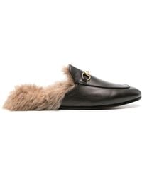 Gucci - Sandalo princetown a pantofola in vera pelle con morsetto metallico e interni di pelliccia - Lyst