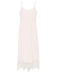Simone Rocha - Powder- Silk-Blend Crepe De Chine Dress By Straight Cut. Adjustable Straps.Embroidered Lace Edges. Side Slit. Gathered Bust - Lyst