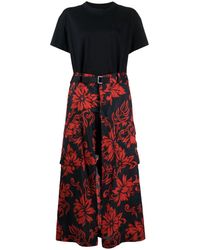 Sacai - Vestido estilo camiseta con panel floral - Lyst