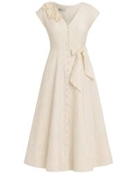 Baruni - Johara Floral-Detail Bow-Fastening Midi Dress - Lyst
