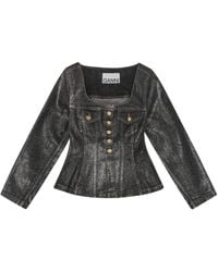 Ganni - Chaqueta de blazer de algodón de mezclilla - Lyst