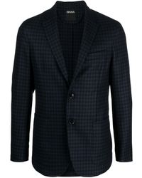 Zegna - Gingham-check Single-breasted Wool-blend Blazer - Lyst
