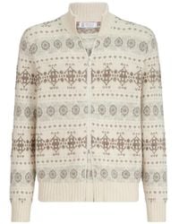 Brunello Cucinelli - Cardigan En Jacquard Et Cachemire À Col Montant - Lyst