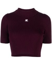 Courreges - Geripptes Cropped-Top Mit Logo-Stickerei - Lyst