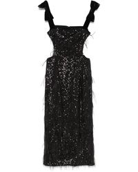 Nissa - Feather-Detailing Sequinned Midi Dress - Lyst