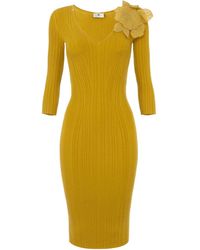 Elisabetta Franchi - Vestido de canalé con aplique floral - Lyst