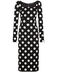 Dolce & Gabbana - Sheath Midi Dress With Macro Polka Dots - Lyst