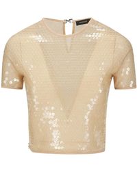 Mugler - Blusa A Maniche Corte Con Paillettes - Lyst