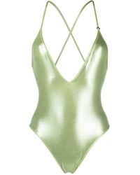 The Attico - Metallic-Sheen V-Neck Swimsuit - Lyst