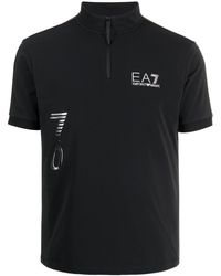 EA7 - Poloshirt Met Logoprint En Hoge Hals - Lyst
