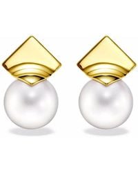 Tasaki - 18Kt M/G Square Leaf Freshwater Pearls Stud Earrings - Lyst