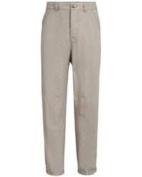 Brunello Cucinelli - Linen Micro Chevron Trousers With Drawstrings - Lyst