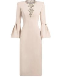 Jenny Packham - Margoni Front-Embellished Bell-Sleeve Midi Dress - Lyst