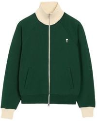 Ami Paris - Zipped Cotton Sweatshirt With Ami De Coeur - Lyst