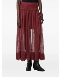 AllSaints - Lace-Trim Mesh Midi Skirt - Lyst