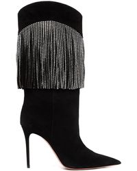 Dames Schoenen voor voor Laarzen voor Overknee laarzen AMINA MUADDI Synthetisch Laarzen Verfraaid Met Kristallen in het Zwart 