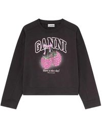 Ganni - Raspberry Cotton Sweatshirt - Lyst