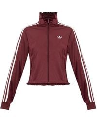 adidas - Ruffle-Trimmed Striped-Sleeve Zip-Up Sweatshirt - Lyst