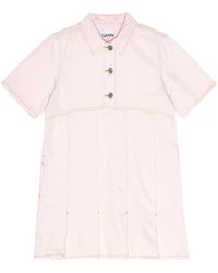 Ganni - Denim Mini-Jurk Met Geplooide Afwerking - Lyst