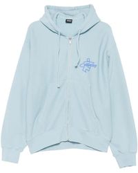 Stussy - Garment-Dyed Logo-Print Zip-Up Hoodie - Lyst