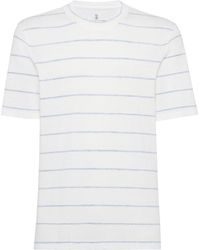 Brunello Cucinelli - Striped Linen-blend T-shirt - Lyst