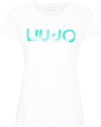 Liu Jo - Sequinned-logo Cotton T-shirt - Lyst