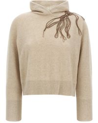 Brunello Cucinelli - Geribbelde Trui Met Capuchon En Geborduurde Bloemen - Lyst
