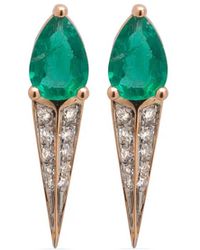 Gaelle Khouri - 18kt Rose Gold Unitáire Diamond And Emerald Earrings - Lyst