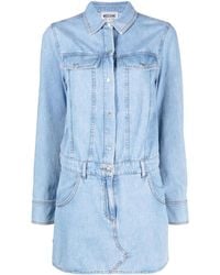 Moschino - Long-Sleeve Mini Denim Dress - Lyst