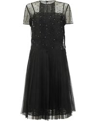 Prada - Crystal-Embellished Pleated Dress - Lyst
