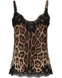 Dolce & Gabbana - Leopard-Print Lace-Detailing Camisole - Lyst