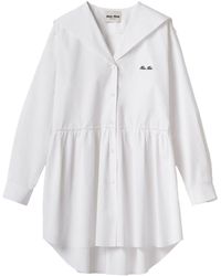 Miu Miu - Logo-Embroidered Cotton Shirt Dress - Lyst