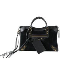Balenciaga - Le City Bag Medium Suede-Panelled Tote Bag - Lyst