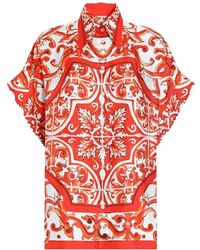 Dolce & Gabbana - Dolce & Gabbana Silk Shirt With Maiolica Print - Lyst