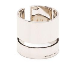 Alexander McQueen Ring Met Gegraveerd Logo - Wit