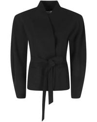 ANDAMANE - Margaux Belted Puff-Sleeve Jacket - Lyst
