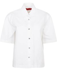 Thelatest - Blouse Met Verfraaide Knoop En Korte Mouwen - Lyst